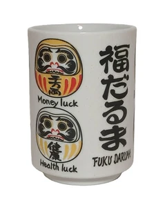 Mino Ware giapponese sushi Yunomi Chawan tazza da tè Fuku Daruma bambole buona fortuna - Foto 1 di 15