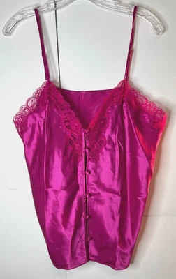 Camiseta sin mangas Erika Taylor talla XL rosa satinado camisola encaje lencería SEXY Foto 1 de 4