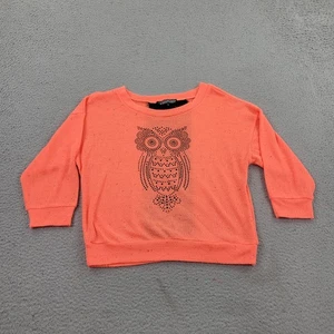 Almost Famous Shirt Womens Medium Orange Owl Animal Top Long Sleeve - Picture 1 of 9