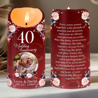 Foto Personalizada Boda Aniversario Vela Led 40º 50º Años Rubí Boda Vela Foto 1 de 4