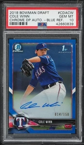 COLE WINN 2018 Bowman Draft Chrome #CDA-CW Blue Refractor Auto /150 PSA 10 - Picture 1 of 2