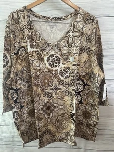 NUEVO NUEVO CON ETIQUETAS Top Catherines Talla 2X 22/24W Marrón Tostado Cachemira Manga 3/4 J49 - Imagen 1 de 5