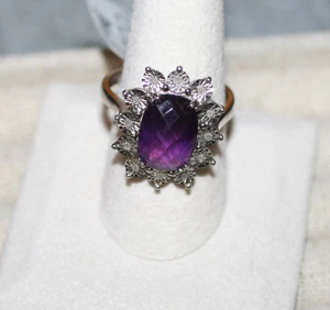 6.35CWT African Amethyst / 1.0CTW  White Topez Rhodium Over Sterling Ring  SZ 12 - Picture 1 of 9