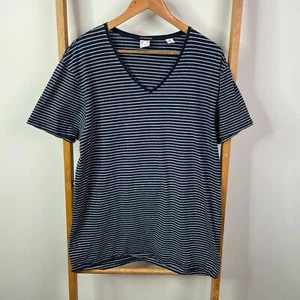 Scotch & Soda Shirt Mens XL Blue Striped Short Sleeve V-Neck Nautical Sailor - Picture 1 of 11