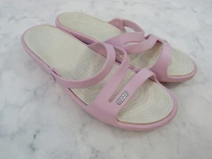 Crocs Sandals Womens 9 Patricia Open Toe Wedge Slide Pink White Rubber Slip On - Picture 1 of 10