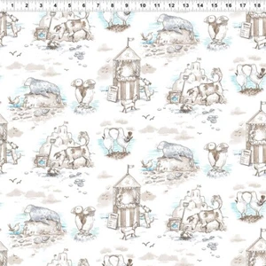 Fat Quarter Clothworks Sandy Toes Scenic Toile Sandcastle Dog 100% Cotton Fabric - Picture 1 of 3