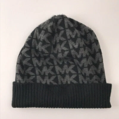 Michael Kors MK Logo en Gris Sobre Negro Invierno Sombrero Puño Acanalado Foto 1 de 4