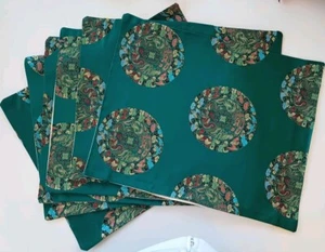 Set 6 tovagliette e runner da tavolo 104" broccato asiatico stampa verde smeraldo fatto a mano - Foto 1 di 11