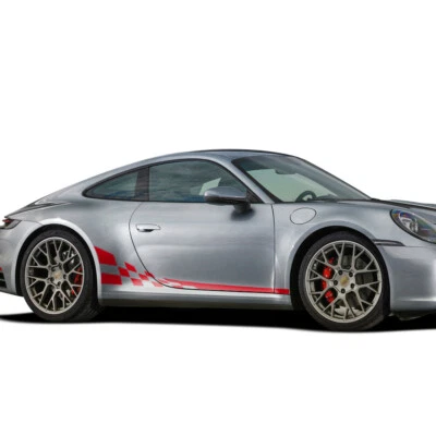 For Porsche 911 992 997 Racing Checkered Flag Side Stripe Decal Stickers Kit - Image 1 of 4