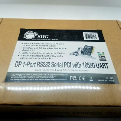 SIIG DP 1-Port RS232 Serial PCI w/ 16550 UART Dual Profile Serial Adapter 9-pin - Image 1 of 4