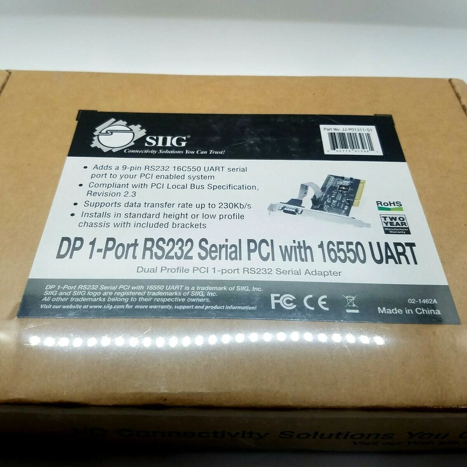 SIIG DP 1-Port RS232 Serial PCI w/ 16550 UART Dual Profile Serial Adapter 9-pin - Image 1 of 4