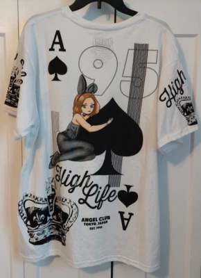 CAMISA BRANCA PARA HOMENS DA FRESH LAUNDRY HIGH LIFE ANIME SEXY BUNNY ACE SPADE GRANDE NWT - Imagem 1 de 4