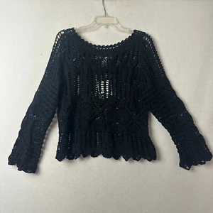 Tiara International sweater sz M Crochet Black bell sleeves VTG NWT goth witchy - Picture 1 of 5