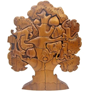 Puzzle vintage piolo in legno scimmie nell'albero 27 pezzi intagliato eclettico animali della giungla - Foto 1 di 24