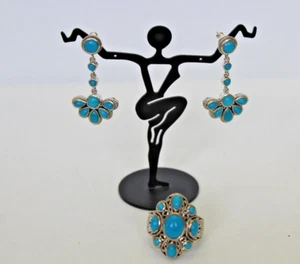 Samuel Behnam Sterling Silver & Sleeping Beauty Turquoise Ring Sz 8 & Earrings - Picture 1 of 17
