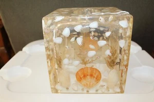 VTG Sea shell Vomit Kleenex Tissue Box Cover Holder Clear Lucite Acrylic Beach - Picture 1 of 9