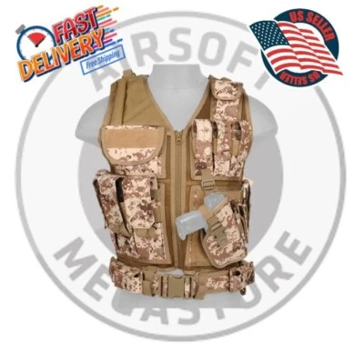 CHALECO TÁCTICO LANCER CROSS DRAW TOTALMENTE AJUSTABLE DESERT DIG Airsoft envío rápido a EE. UU. Foto 1 de 4