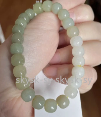 Pulseira de jade nefrite hetiana 100% não tratada certificada jade genuína 8 mm 7,5” - Imagem 1 de 4
