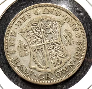1928 Great Britain GB UK Half 1/2 Crown .500 Silver KM#835 World Coin *165 - Picture 1 of 4