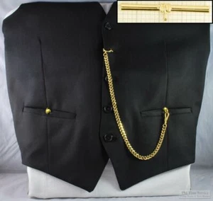 Straight pocket watch chain w/ cuff-detail t-bar; various finish options - Picture 1 of 29