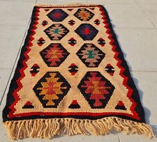 Authentic Hand Knotted Vintage Turkish Kilim Kilim Wool Area Rug 2.5 x 1.3 Ft