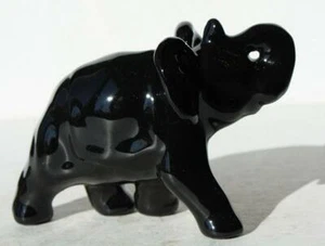 Estatuilla de elefante negro acabado brillante cerámica porcelana pintada a mano sin marca -- - Imagen 1 de 1