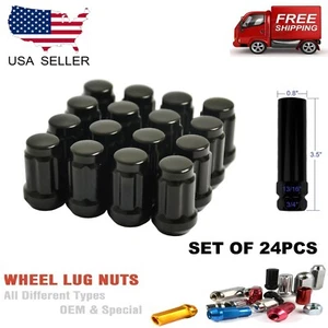 32PC BLACK 6-SPLINE TUNER LUG NUTS 12X1.5 +ANTITHEFT KEY DODGE MITSUBISHI HONDA - Picture 1 of 5