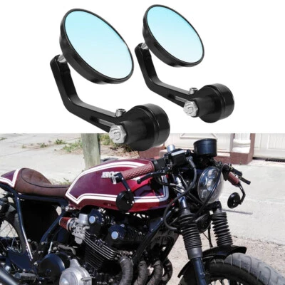 Black Round Motorcycle 7/8" Bar End Side Mirrors For Honda Yamaha Suzuki Ducati - Image 1 of 4
