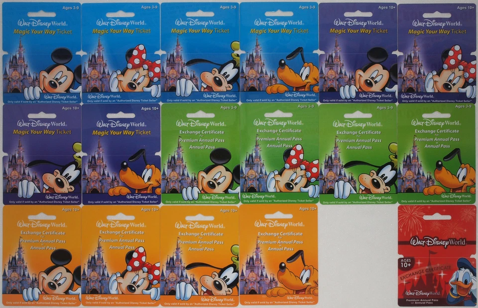 17 Different Walt Disney World Passport Gift Cards Mint 2005 + 2009: Mickey ++++ - Image 1 of 1