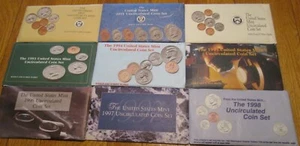 1990 to 1998 U.S. Mint Mint set (9 Sets ) P and D Uncirculated Mint Set COA - Picture 1 of 5