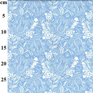 Crafts Fabrics Powder Blue Floral Paisley on Ivory 110cm Wide Cotton Fabric - Picture 1 of 2