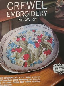Elsa Williams Floral Strawberries Crewel Embroidery Pillow Kit -NEW NOS
