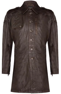 Brauner Herren Leder Trenchcoat Original Klassisch Retro Lange Jacke - Bild 1 von 4