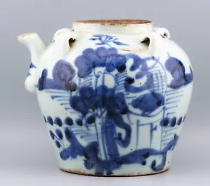 Chinese Export Porcelain Blue White Teapot Loop Handle Qing Dynasty 19th Century - Picture 1 of 11