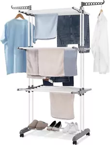 Estante de secado de ropa de 4 niveles de acero inoxidable plegable aireador de lavandería ahorro de espacio - Imagen 1 de 8