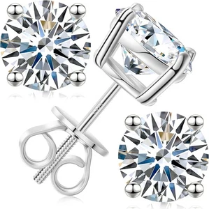 Moissanite Stud Earrings Screw Back 3-10mm 0.2ct-8.0ct 18K White Yellow Rose...  - Picture 1 of 77