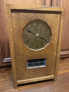 Rare STICKLEY MANTLE CLOCK, MODEL 89-83, QUARTZ Prairie Style Arts & Crafts Oak - Picture 1 of 15