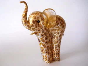 Figura de elefante de vidrio artístico Lenox Murano Italia oro Millefiori 4 5/8" XLNT firmada - Imagen 1 de 12