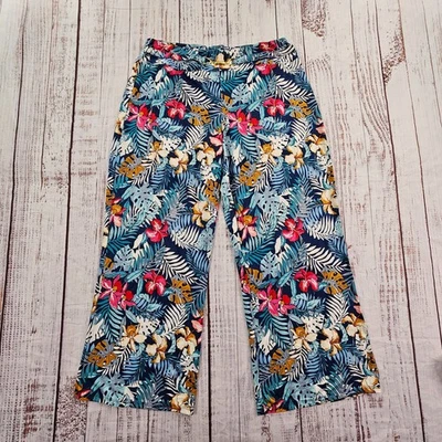 Pantalones Robert Louis Azul Tropical Estampado Floral Pierna Ancha Pierna Petite XL Foto 1 de 4