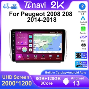 For Peugeot 2008 208 Series Car Radio Android Auto Carplay GPS Multimedia Player - Picture 1 of 31