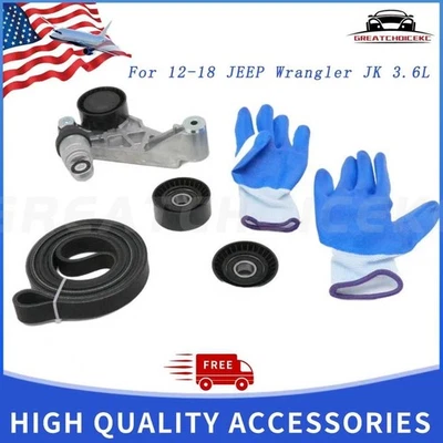 Drive Belt Kit with Tensioner & Idler Pulleys For JEEP WRANGLER JK 3.6L 2012-18 Foto 1 de 4