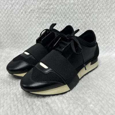 Balenciaga Black Mesh And Leather Race Runner Low Top Sneakers Size 35 - Image 1 of 4