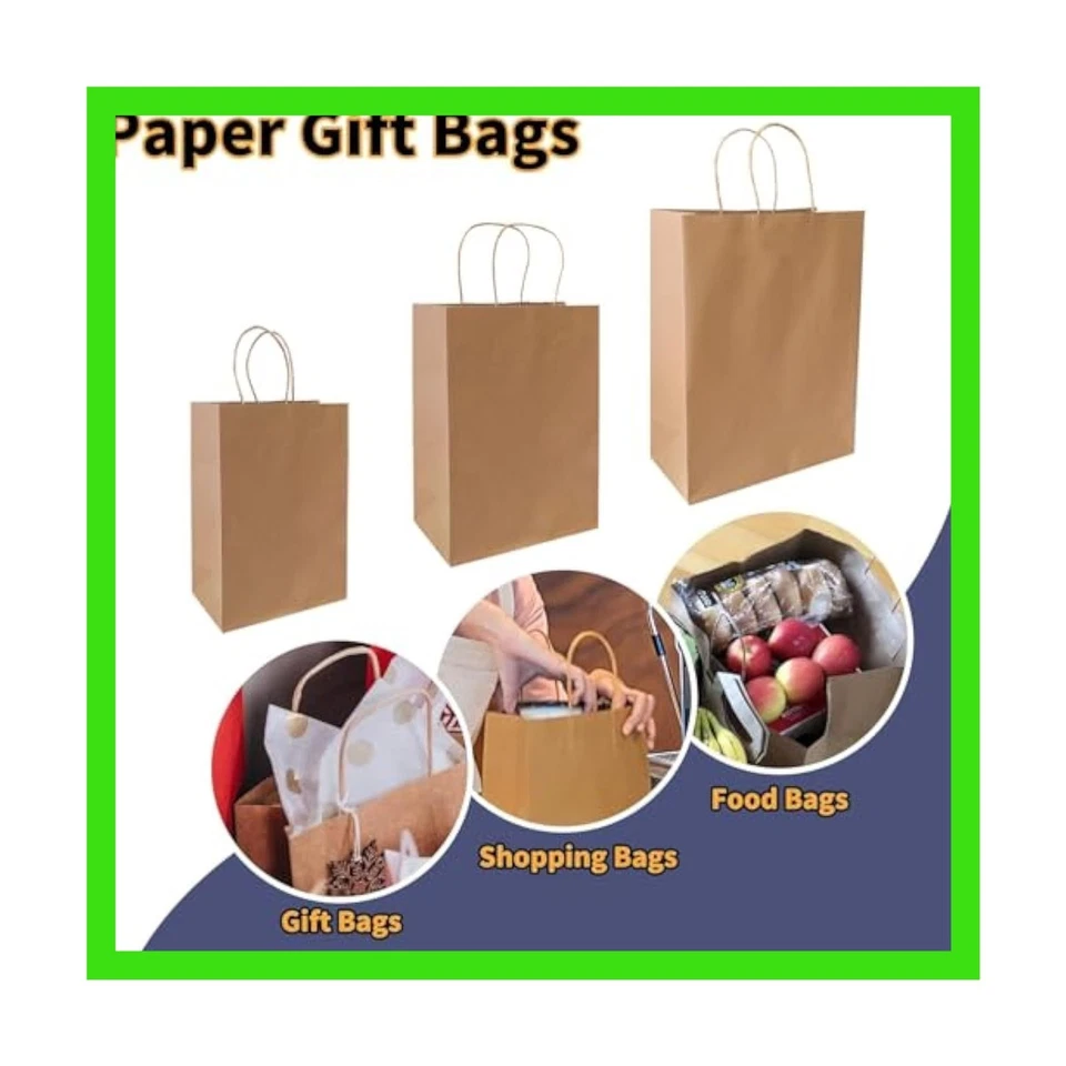 Pack de 90 bolsas de papel kraft marrón con asas a granel, tamaños surtidos regalo  Foto 1 de 1