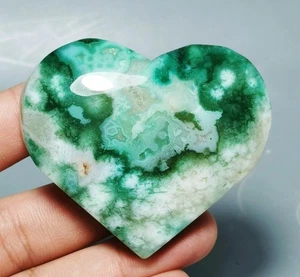 Flor de copo de nieve verde natural ágata cristal corazón Reiki curación - Imagen 1 de 8