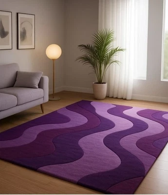 Modern purple wave pattern area Rug _Soft textured  living room carpet. - Image 1 of 4