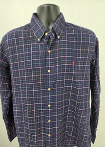 Ralph Lauren Shirt Large Blue Plaid Preppy Long Sleeve Button Down Men - Picture 1 of 15