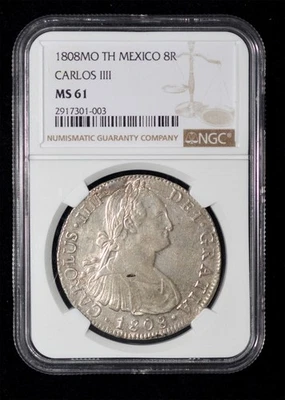 NGC MS61 1808 MO TH México Charles IIII prata 8 reais - Imagem 1 de 4