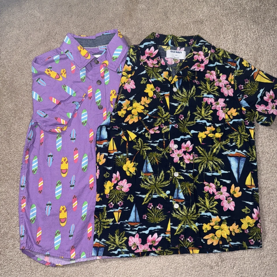 Lot Of 2 - Boys Button-Up Shirt - Fun Colors. Summer. Bright.  Size 8 - Image 1 of 4