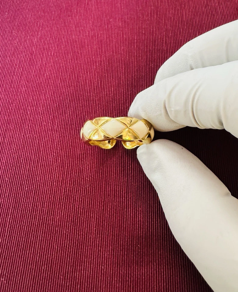 Cushion  Cut Channel 14K Gold Dipped Enameled Ivory, Adjustable Ring - Image 1 of 4