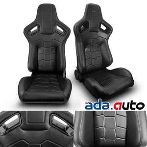 All Black PVC Leather Sport Racing Bucket Seats w/Sliders Left&Right Pair - Picture 1 of 7